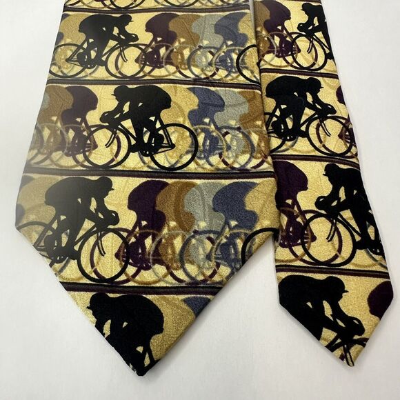Jhane Barnes Original All Silk Gold w/Black/Blue/Gray Bicycle Design Japan - Picture 7 of 9
